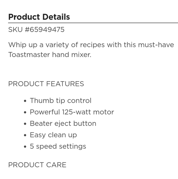 Toastmaster 5 Speed Hand Mixer - Picture 4 of 6